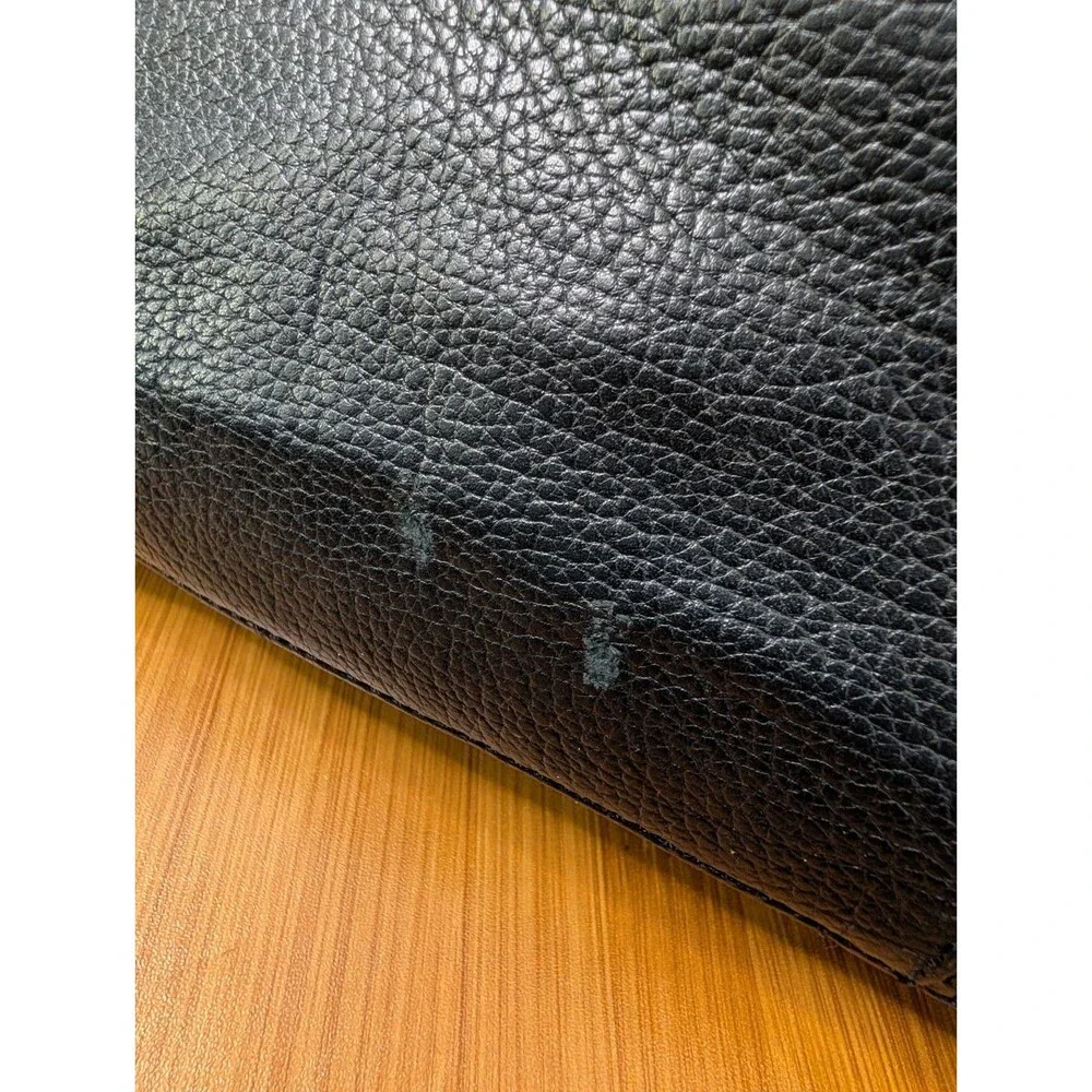 Adrienne Vittadini Black Leather Double Handle Shoulder Purse Hobo Belted (Q10)